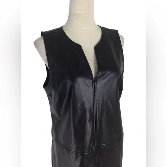Michael Stars Black Vegan Leather Cecelia Dress Size Medium - Picture 8 of 10